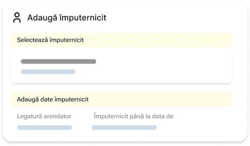 Formular de adăugare a unui împuternicit, cu legătura arendator și perioada de valabilitate